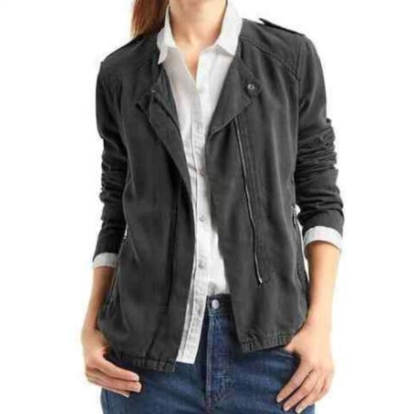 GAP Women Black Tencel Moto Jacket size M - Picture 15 of 15
